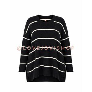 Minimalist | Evri Black Crew Neck Pullover w White Mohair Stripes | Elevated 4X